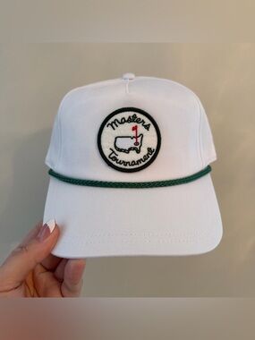 Masters White Golf Cap with Green Trim and Embroidered Logo